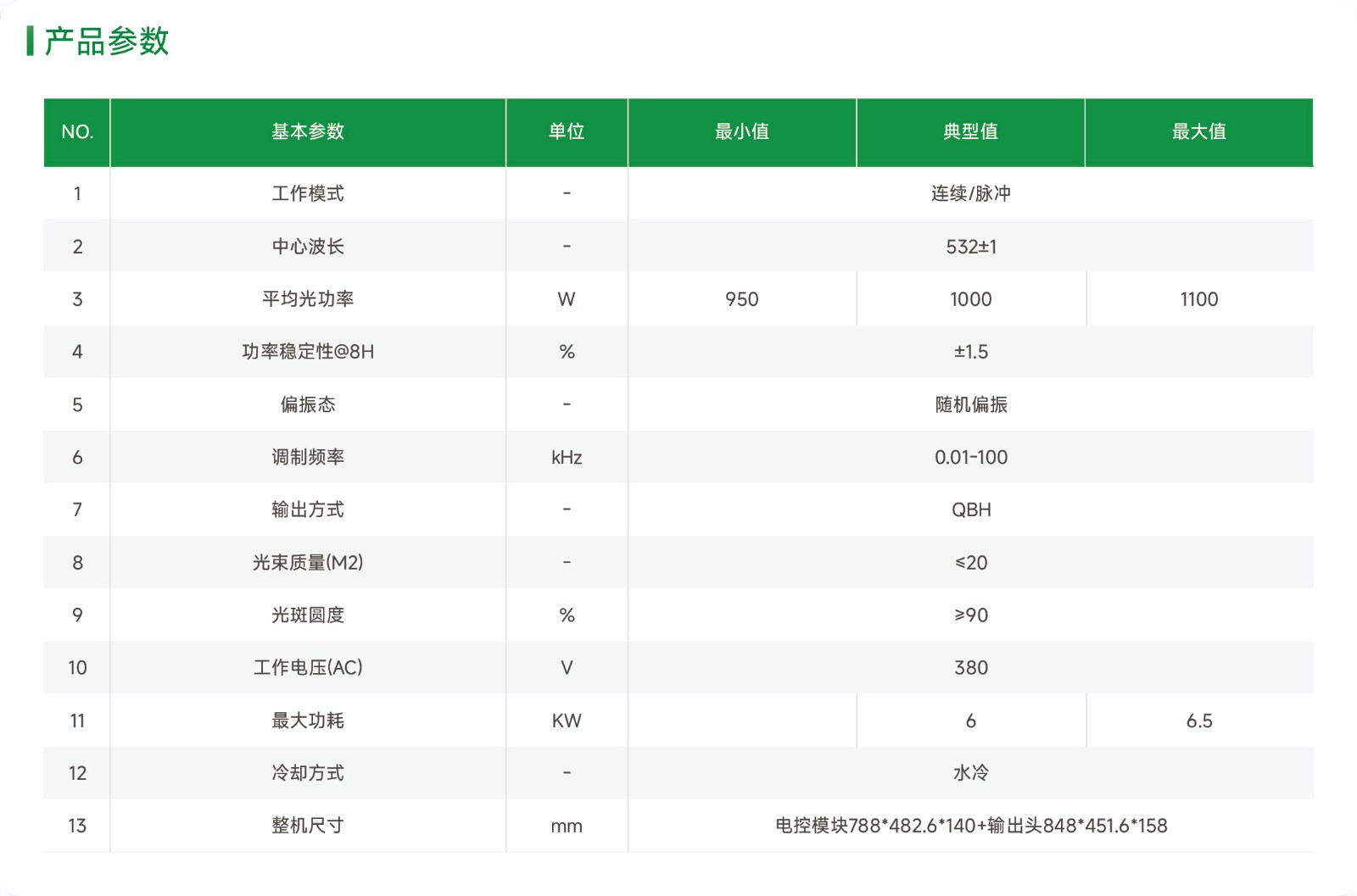 1000W 多模连续绿光激光器